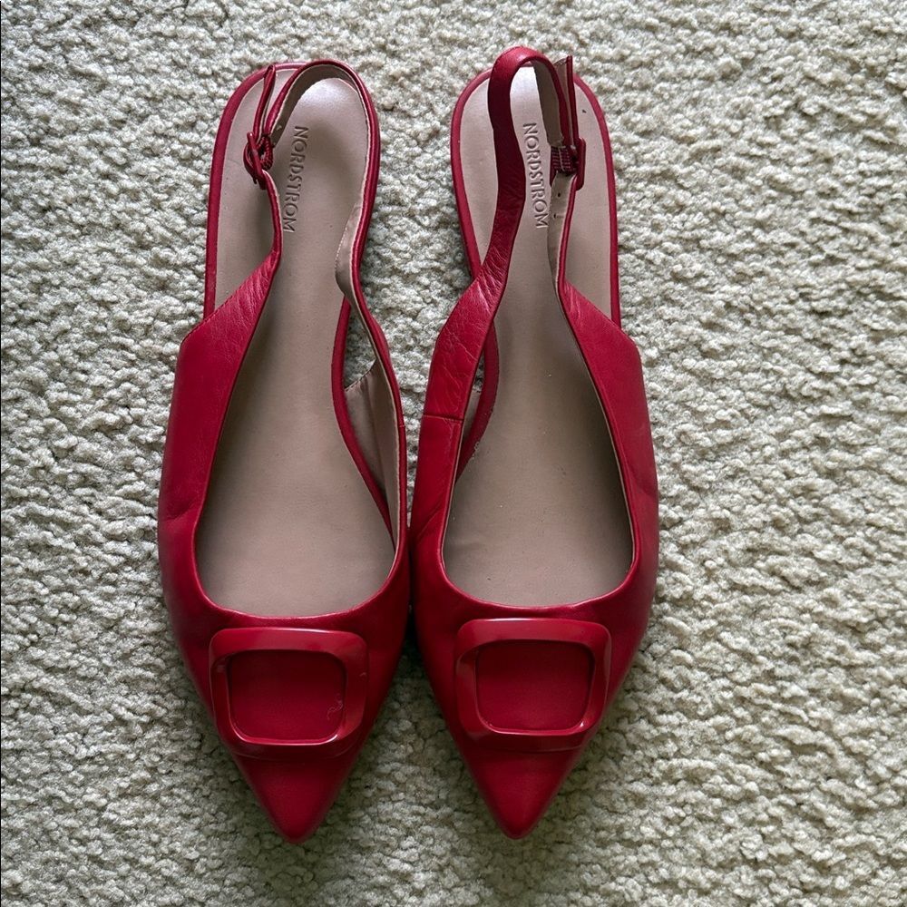 Nordstrom Becca  Leather Pointed Toe Slingback Flat In Red Sz 9.5 - Picture 2 of 7